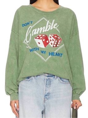 NEW DAYDREAMER don't gamble with my heart long sleeve tee in stone green OS